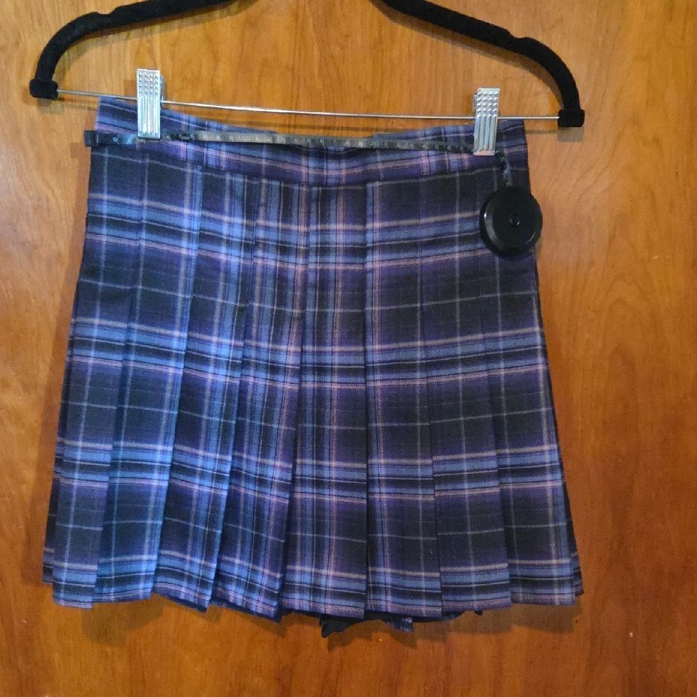 Plaid Pleated Skirt - Purple